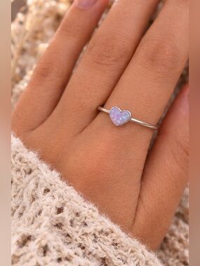 Sterling silver pink lab opal ring